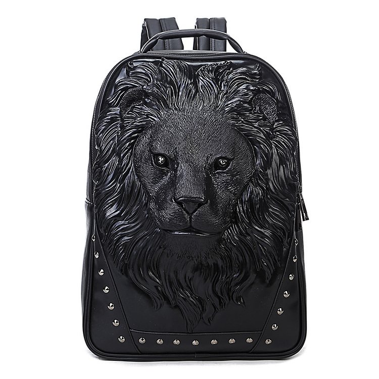 Gothic Dark Statement Exquisite 3D Lion Rivet PU Backpacks
