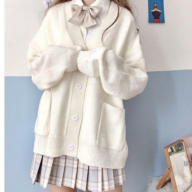 Cardigan Women Solid Oversize Harajuku Loose Sweaters Student Preppy Sweet Girl Cute Knitwear New All-match Soft Hot Sale Basic 1108