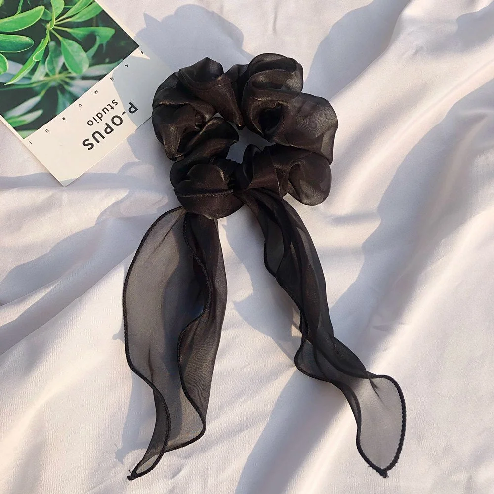 Women Streamers Scrunchies Polka Dot Floral Print Elastic Bow Hair Rope Girls Hair Ties Korean Sweet Hair Accessories Headwear