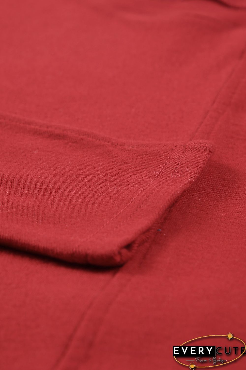 Red Solid Color Patchwork Long Sleeve Top