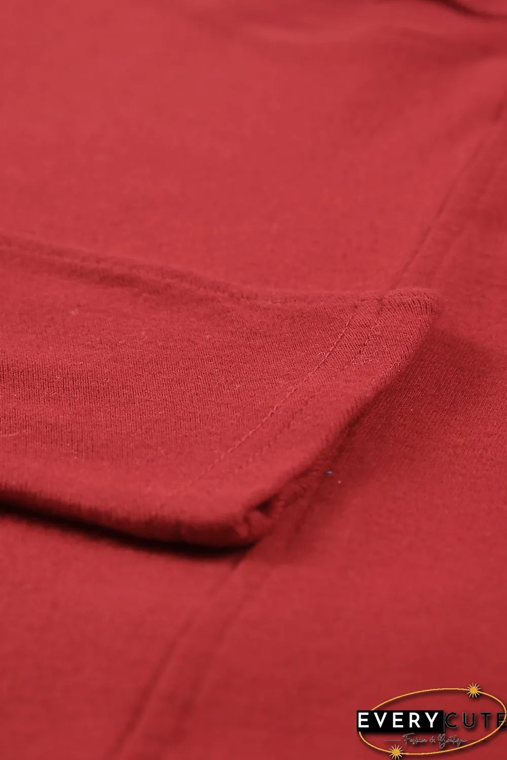 Red Solid Color Patchwork Long Sleeve Top