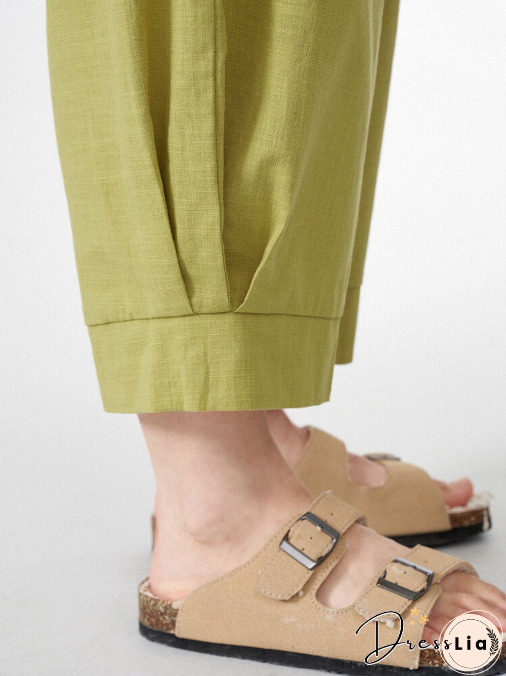 Women Solid Dual Pocket Elastic Waist Wide Leg Pants