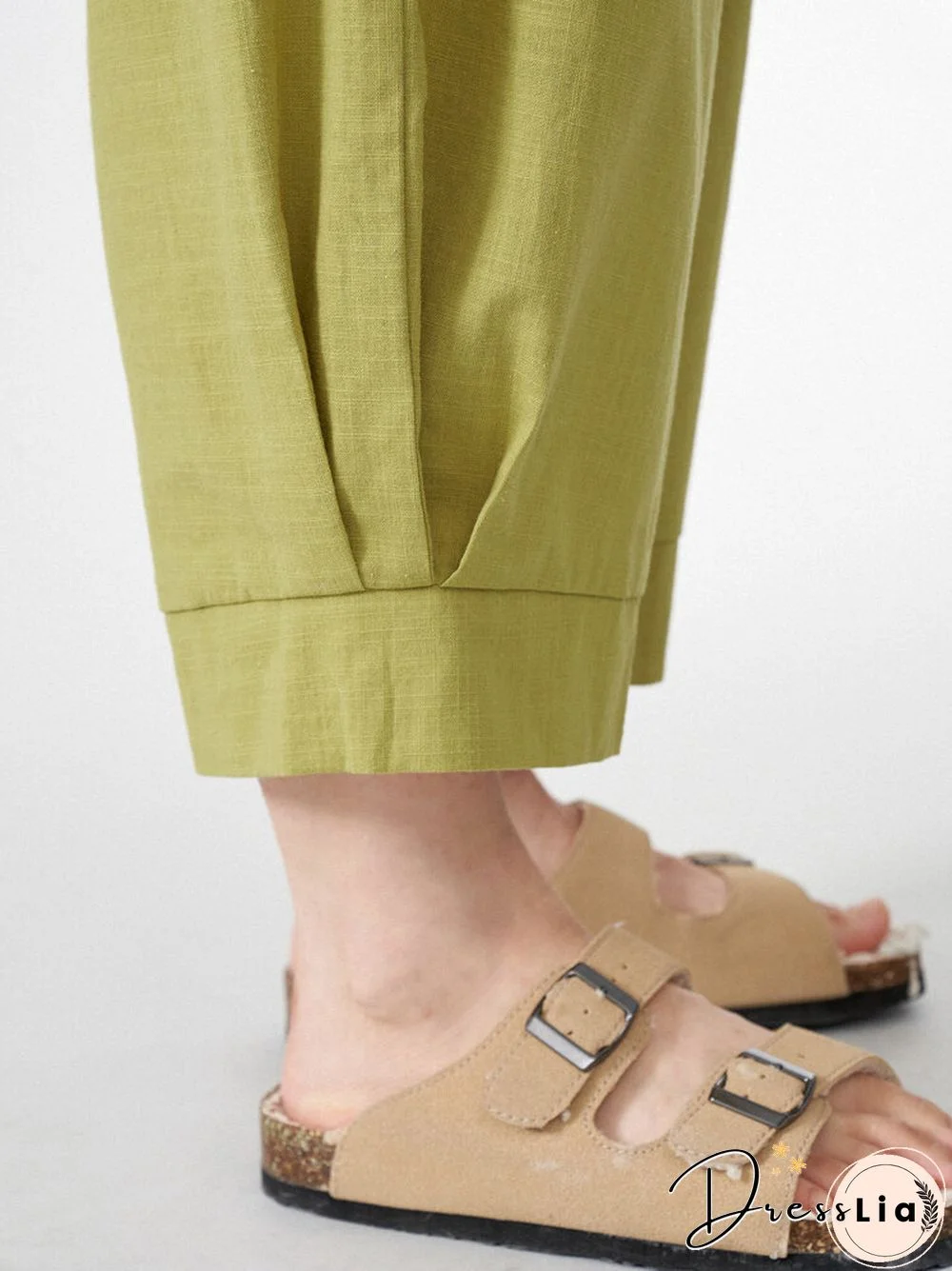 Women Solid Dual Pocket Elastic Waist Wide Leg Pants