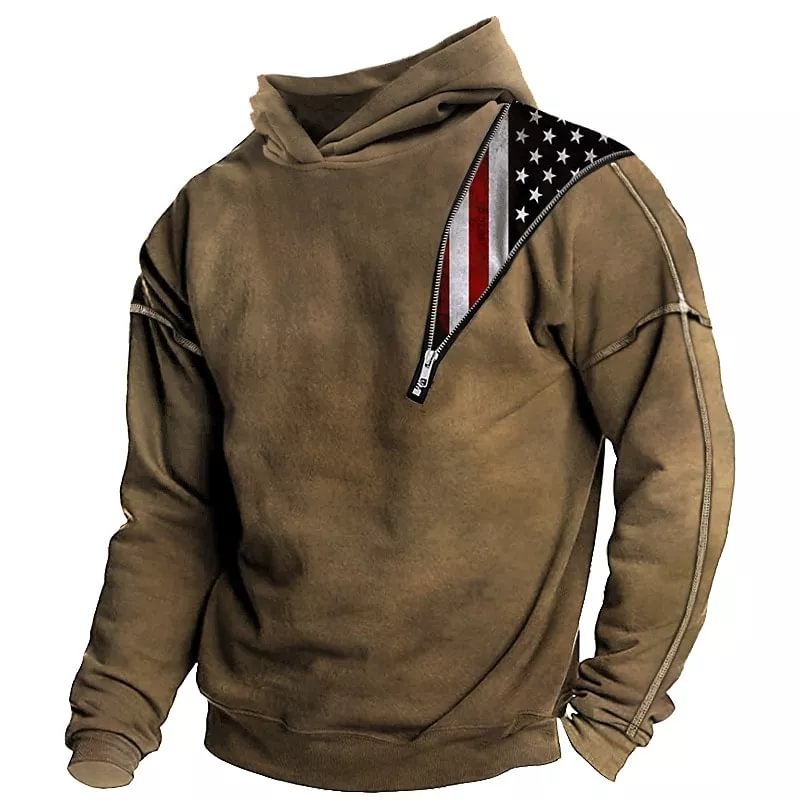 Men's Retro Flag Printed Hood  Long Sleeves Sweatershirt