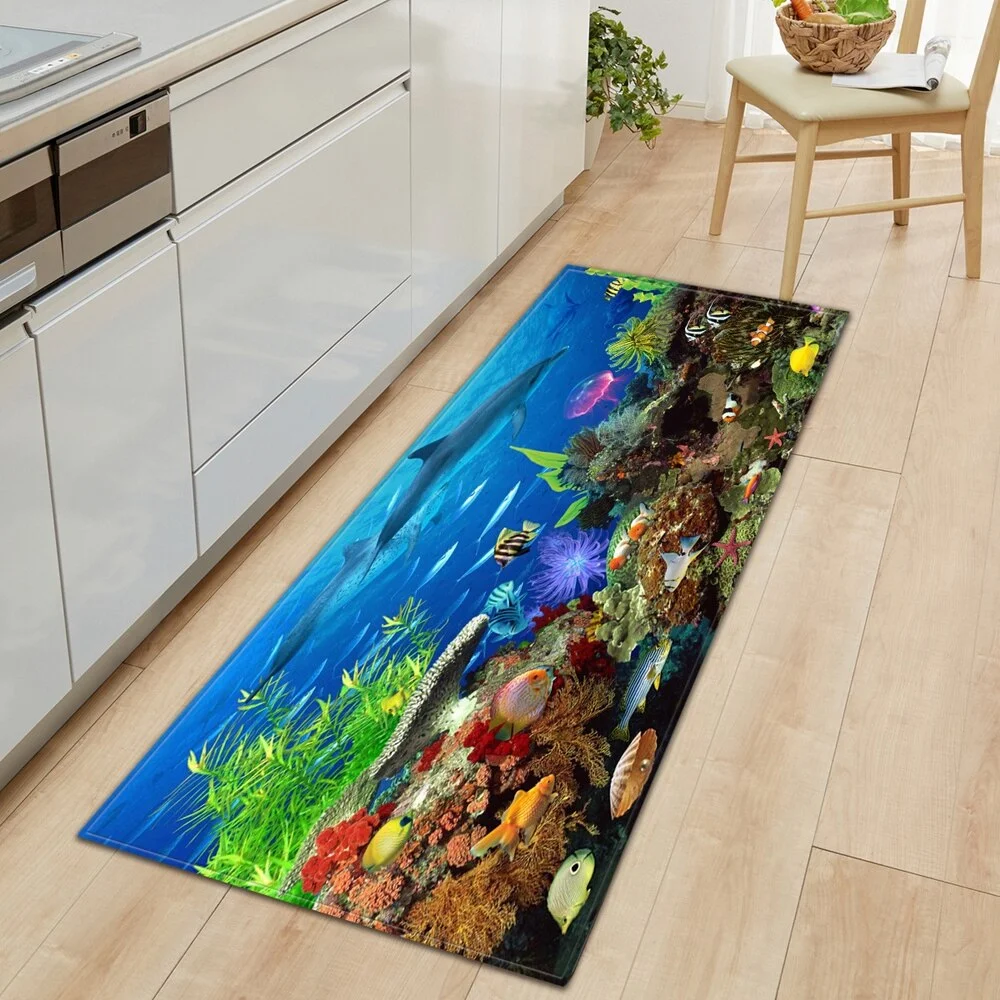 Underwater world Kitchen Mat Entrance Doormat 3D Pattern Bedroom Home Floor Decoration Living Room Carpet Bathroom Anti-slip Rug
