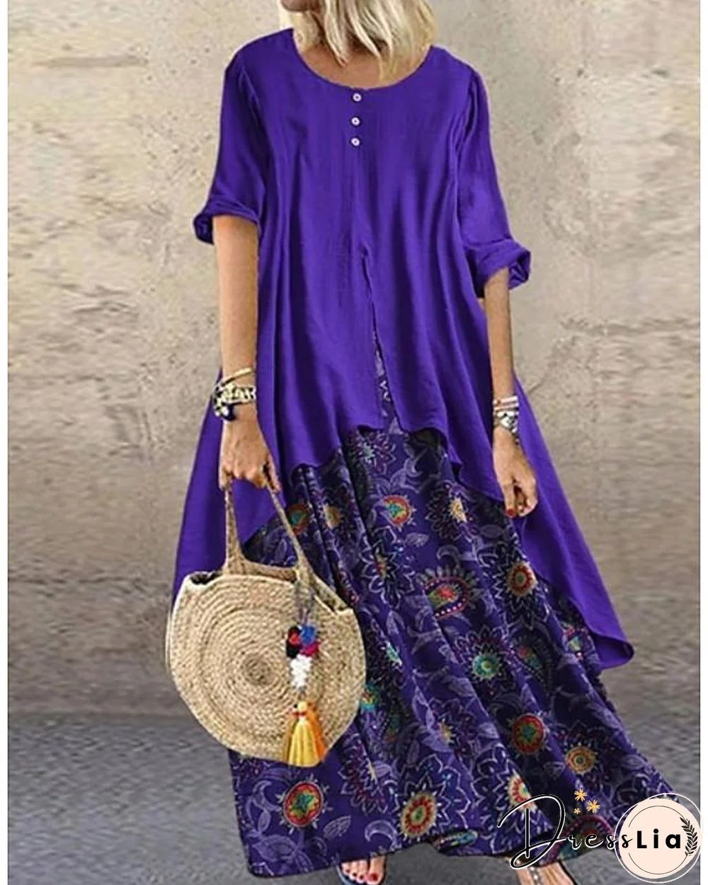 Women's Swing Dress Maxi long Dress - Half Sleeve Polka Dot Plus Size Hot Purple Red Yellow Brown M L XL XXL 3XL 4XL 5XL