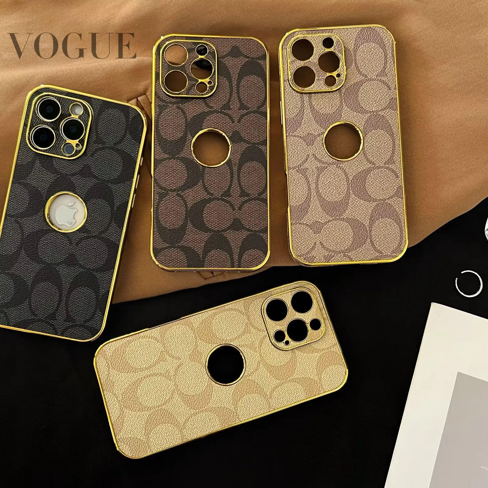 Classic Coach Signature Canvas Leather Electroplated Apple iPhone Case