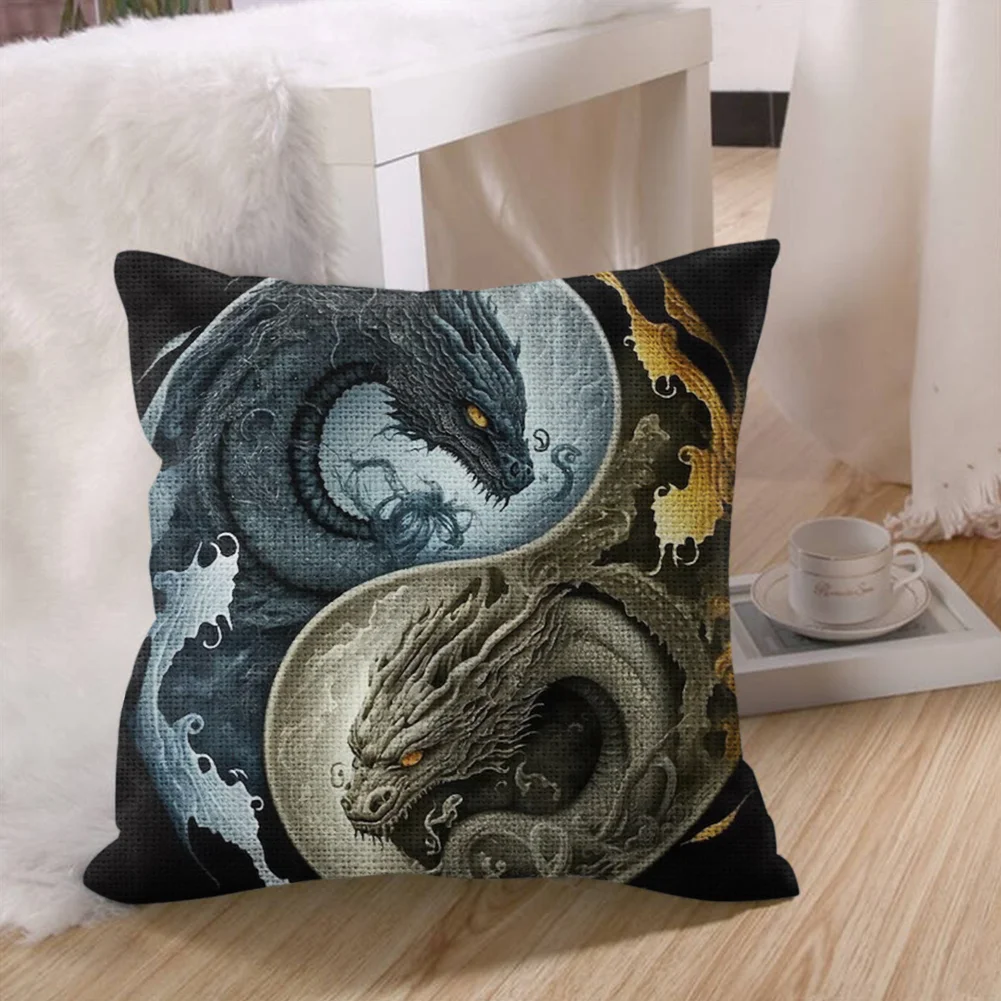 11CT Stamped Cross Stitch Pillow Cover with Zip Dragon(Canvas|45*45cm)