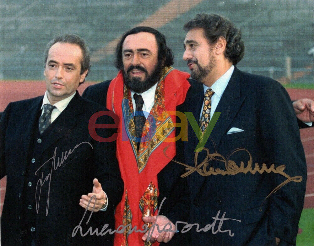 THREE TENORS SIGNED 8x10 COLOR Photo Poster painting PAVAROTTI+DOMI<wbr/>NGO+CARRERAS reprint