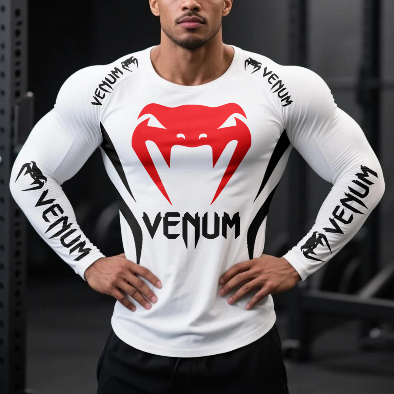 Skinny Fighting Print Raglan Long Sleeve Crew Neck Sweatshirt T-Shirt / TECHWEAR CLUB / Techwear