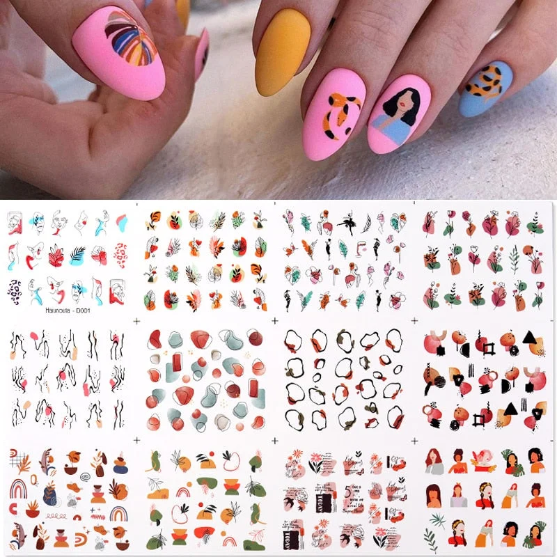 12pcs Valentines Manicures Love Letter Flower Transfer Stickers For Nails Inscriptions Nail Art Decoration Water Sliders Tips