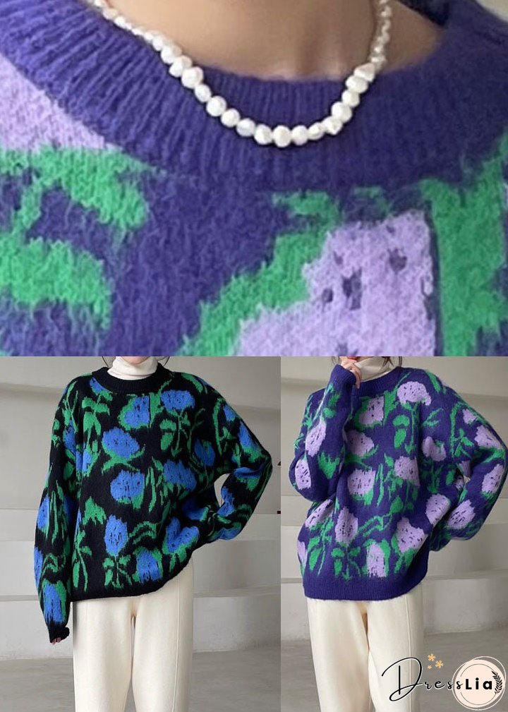 Plus Size Green O-Neck cozy Knit Winter sweaters
