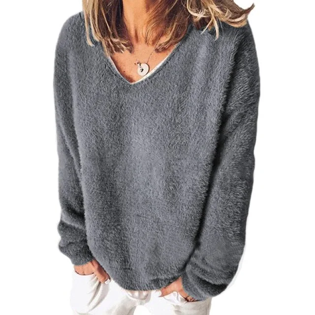 Casual Long Sleeve V-Neck Loose Pullovers Sweater