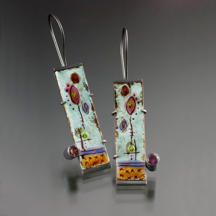 Hand painted flower enamel earrings