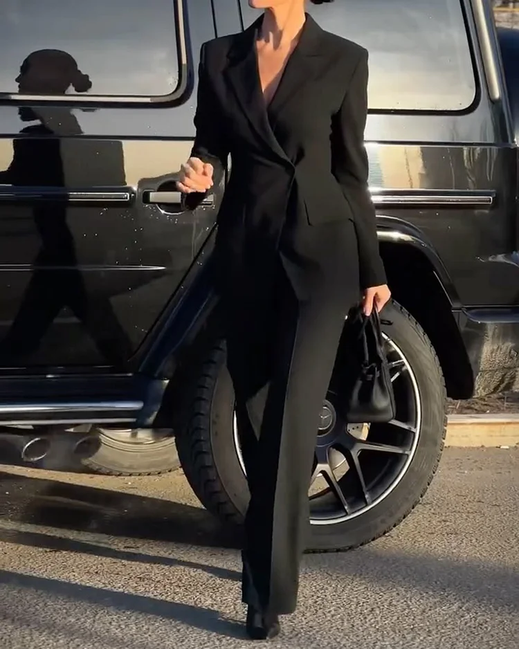 Lapel Long-sleeved Blazer and Pants Two-piece Suit