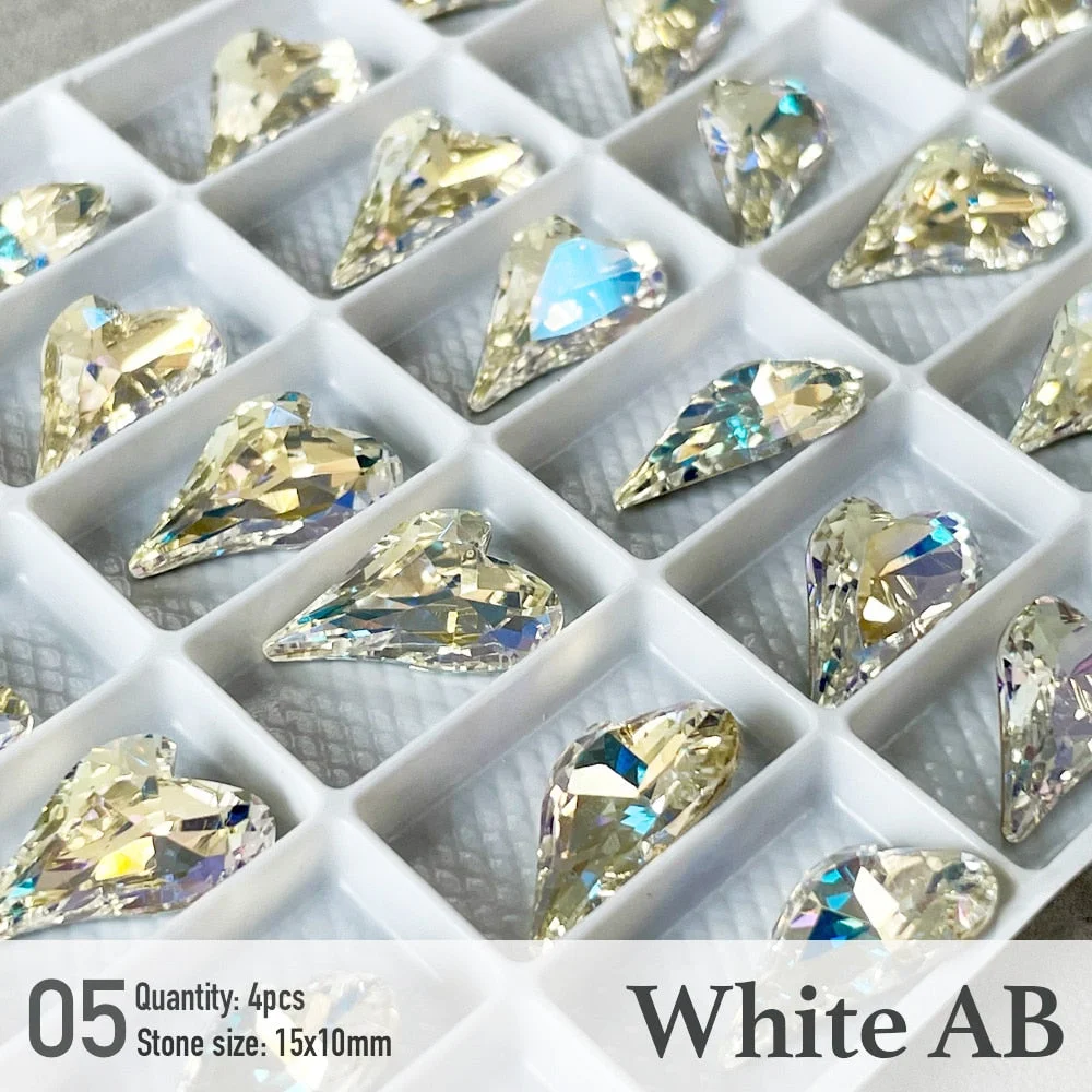 2021 New Crystal Long body Heart Nail Stone heart zircon high quality Nail Jewelry Nail Decoration Nail Parts