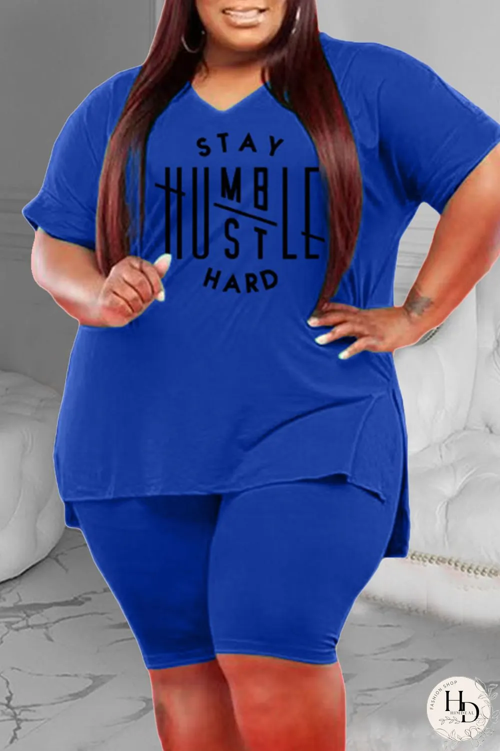 Red Casual Print Split Joint Slit V Neck Plus Size Two Pieces