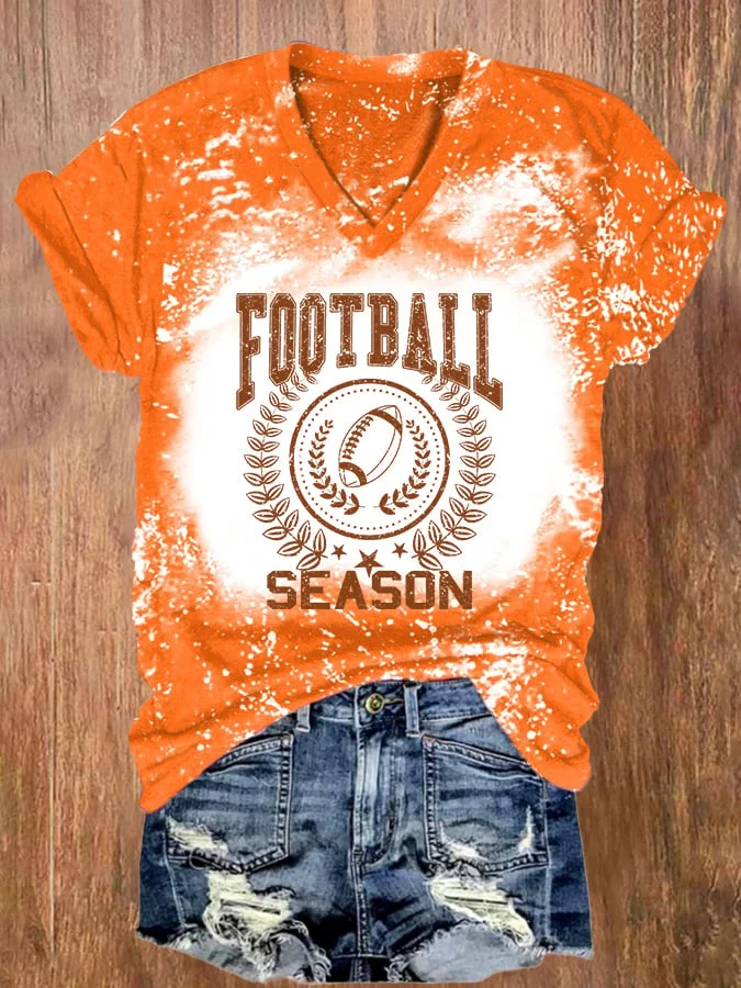 V-neck Tie Dye Football Season Print T-Shirt