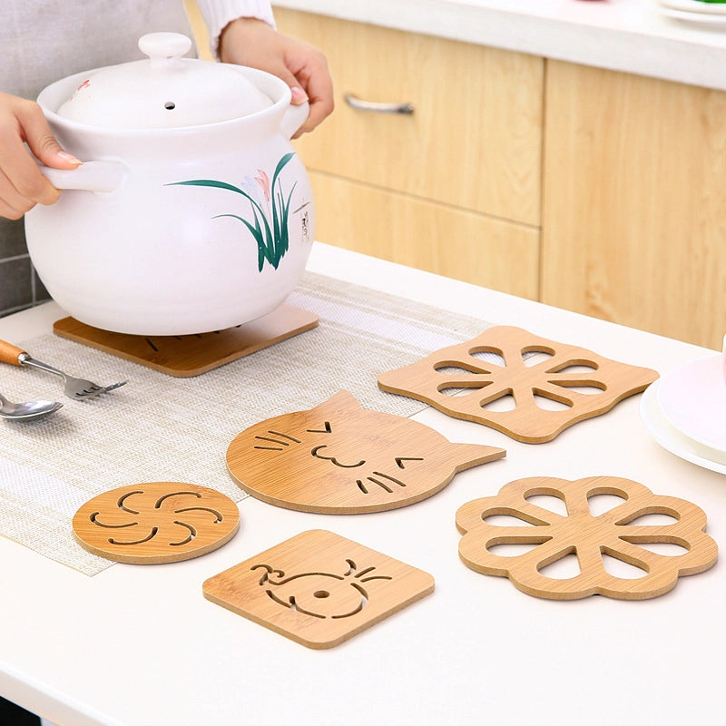 Home Wooden Cartoon Heat Insulation Mat Dining Table Mat Non-slip Pot Mat Creative Cute Cushion Tea Mat Bowl Mat Coaster