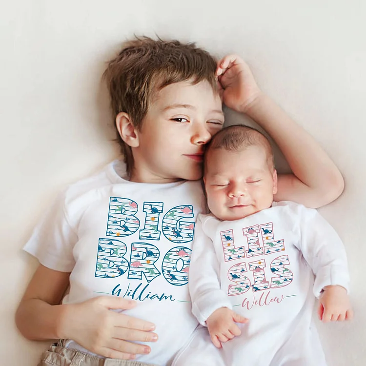 BlanketCute-Personalized Big Bro Lil Sis Siblings Family Cotton Casual T-shirt | 74