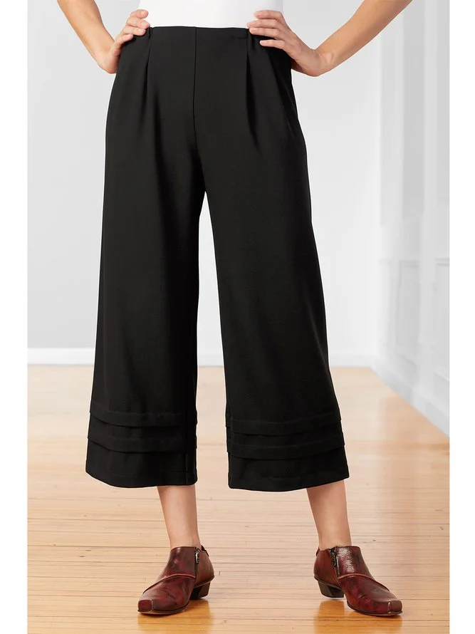 Relaxed fit Tiered ankle tucks Cropped length Pants