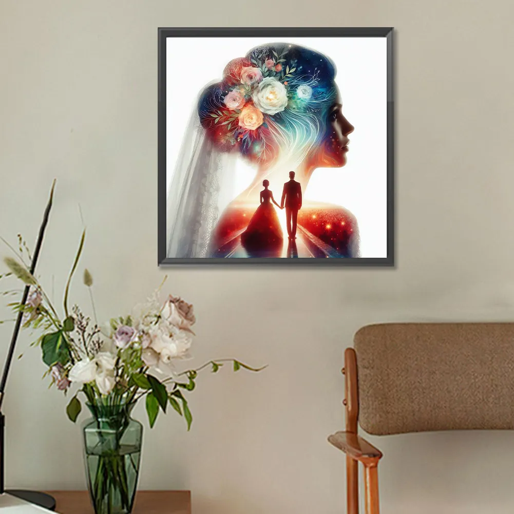 Diamond Painting - Full Round Drill - Romantic Wedding Silhouette(Canvas|30*30cm)