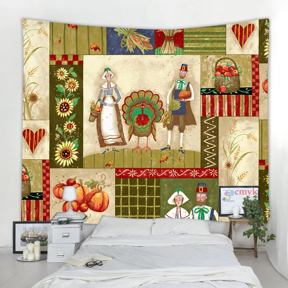 Cartoon Christmas Illustration Tapestry Wall Hanging Hippie Witchcraft Tapiz Holiday Aesthetics Room Home Decor