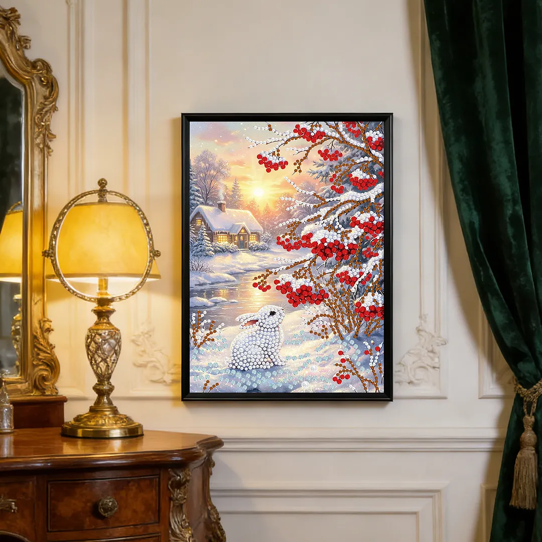 Pearl Painting Kit for Adults Winter Snow Rabbit 11.81x15.75in