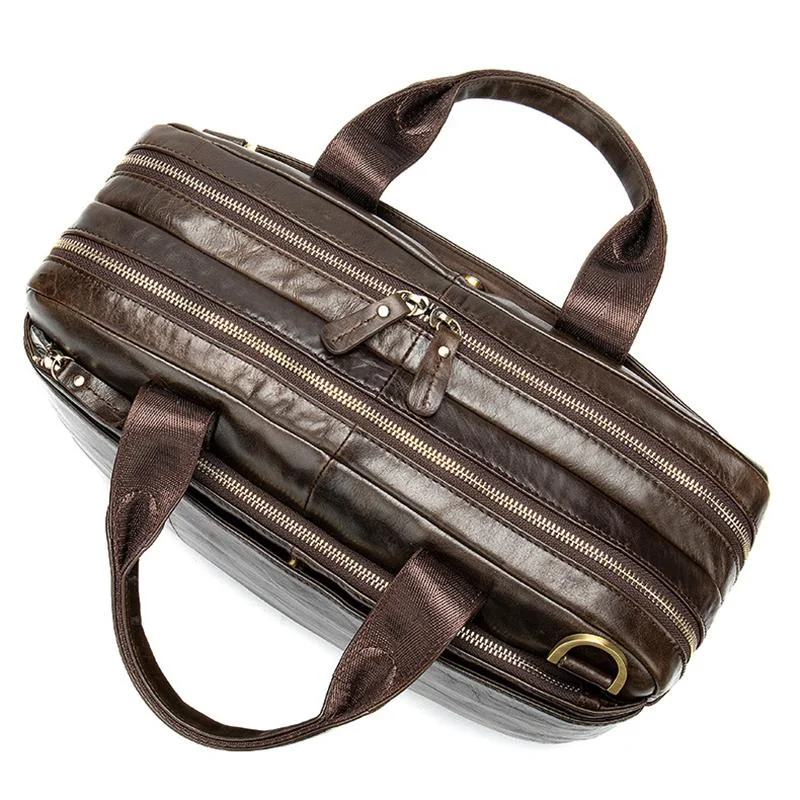 Men&rsquo;S Genuine Leather Antiqued Brass Hardware Top-Handled Detachable Laptop Bag