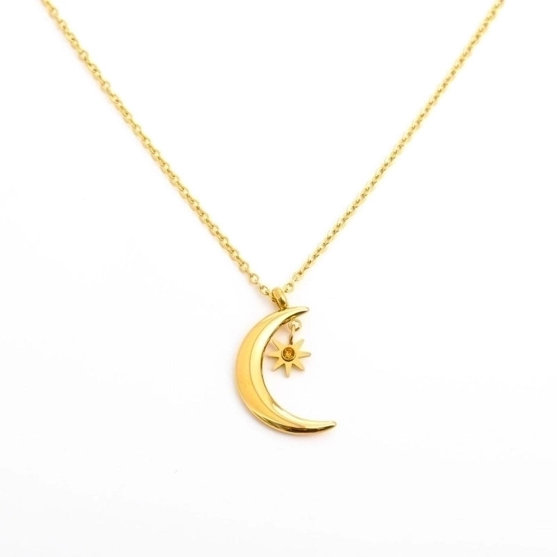 Retro Star Moon Titanium Steel Plating Inlay Zircon Pendant Necklace