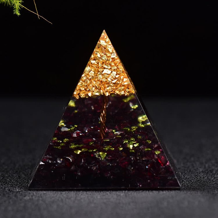 Garnet Metal Granules Tree Of Life Orgone Pyramid