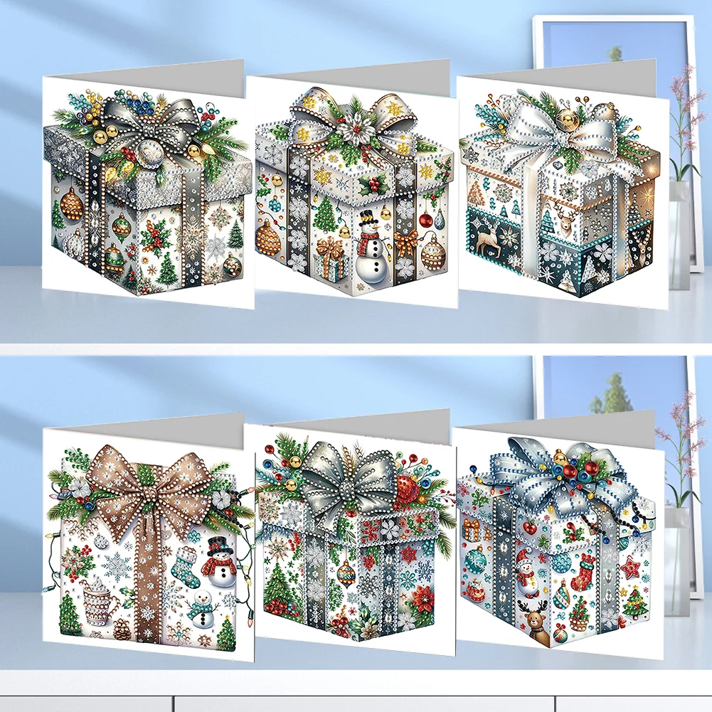 6pcs DIY Christmas Gift Box DIY Diamond Painting Card for Friends Family Gift【With White Envelope】