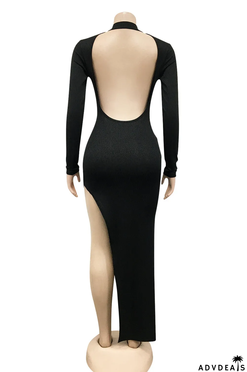 Brown Fashion Sexy Solid Backless V Neck Long Sleeve Dresses