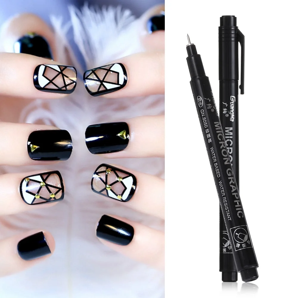 1pcs Nail Art Graffiti Pen Black Color UV Gel Polish Design Dot Painting Detailing Pen Brushes DIY Nail Art Adorn Tools-Nail Inspo