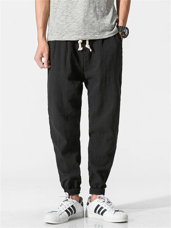 Men's Joggers Linen Pants Trousers Summer Pants Drawstring Elastic Waist  Plain Comfort Breathable Daily Beach Linen /