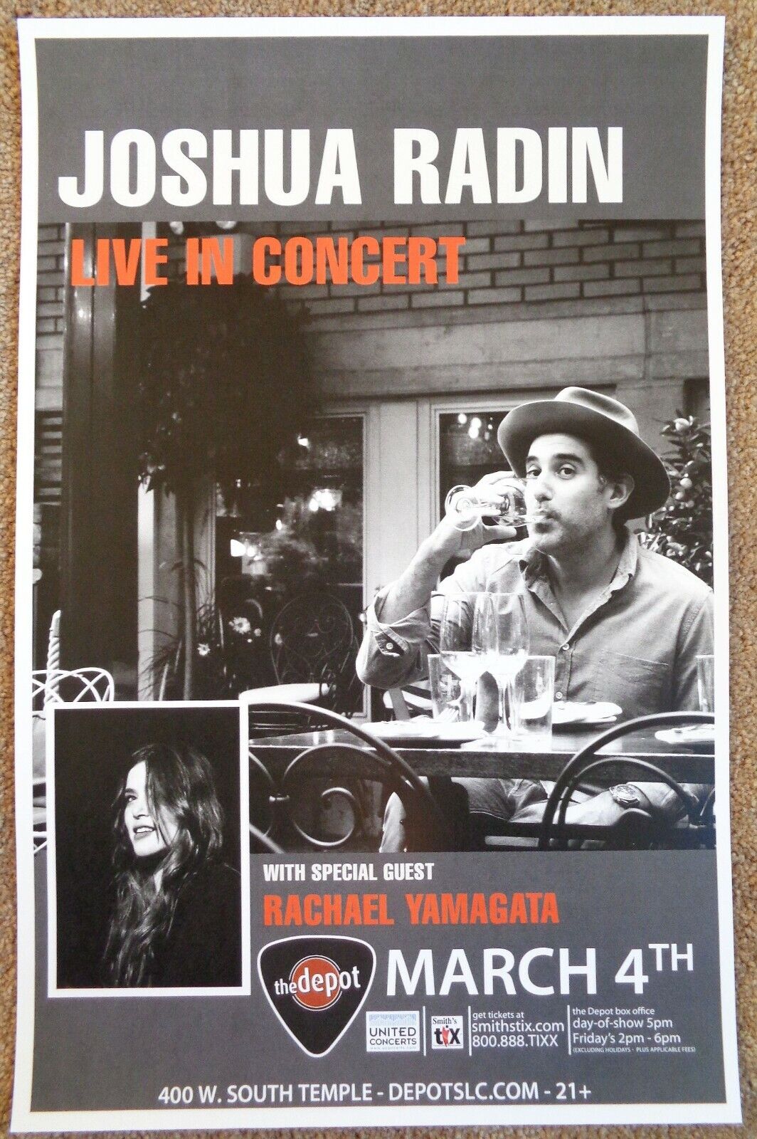 JOSHUA RADIN & RACHAEL YAMAGATA 2015 Gig POSTER Salt Lake City Concert Utah