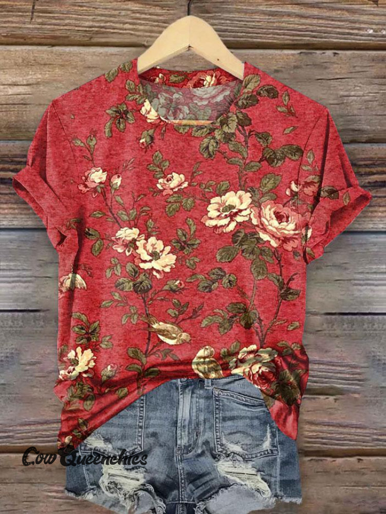 Vintage Flower Art Print T-Shirt Multicolor / S