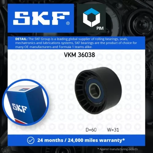 Aux Belt Idler Pulley VKM36038 SKF Guide Deflection MW31303117 1192500Q0J New Parts