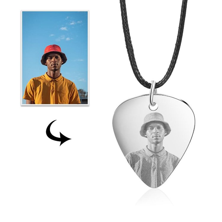 Personalized Picture Guitar Pick Necklace Men Custom Necklace Gift For Him, Custom Necklace with Picture and Name