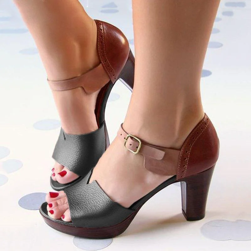 Vstacam 2022 Chunky Heel Women Sandals Summer Vintage Ankle Strap Elegant Ladies Shoes High Heel Peep Toe Leather Female Sandals Pumps