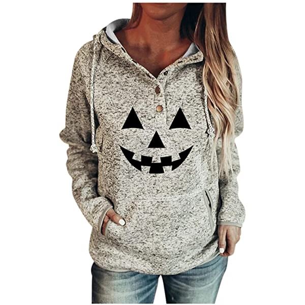 Women's Lightweight Halloween Print Hoodies Sweaters Drawstring Long Sleeve Loose Pullover Fall Sweatshirts