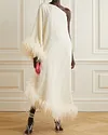 One Shoulder Feather Trimmed Crepe Gown