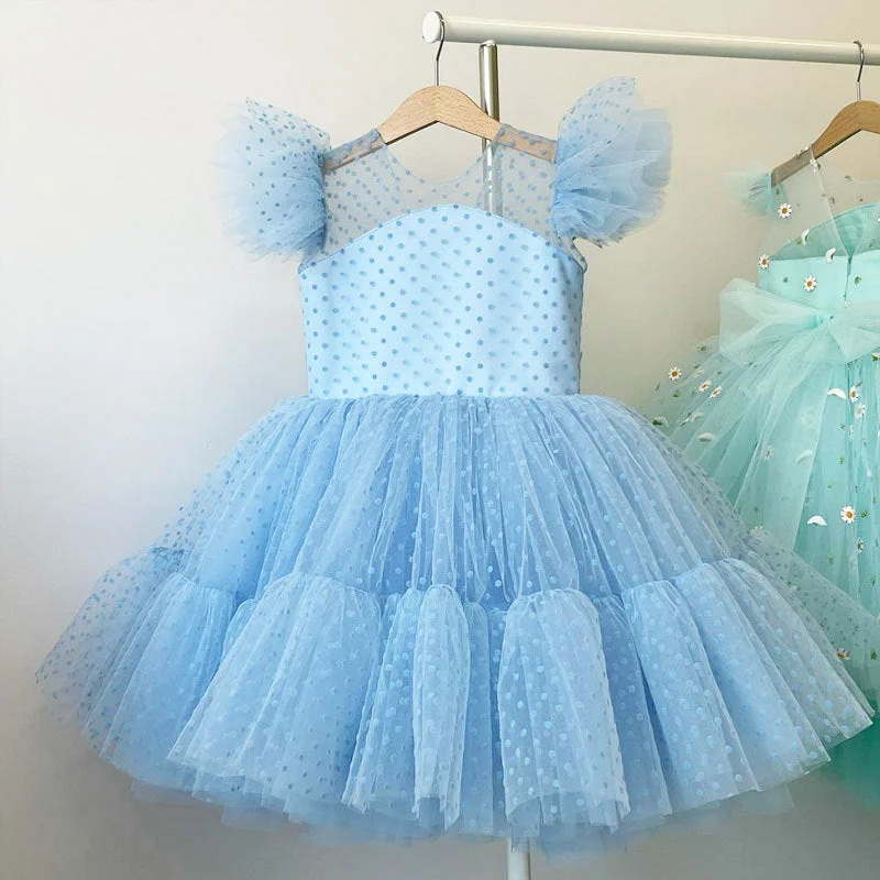 Summer Pretty Girls Dress Birthday Party Communion Ceremony Princess Dress Lace Thin Kids Ball Gown Elegant Dress Size 4-10T