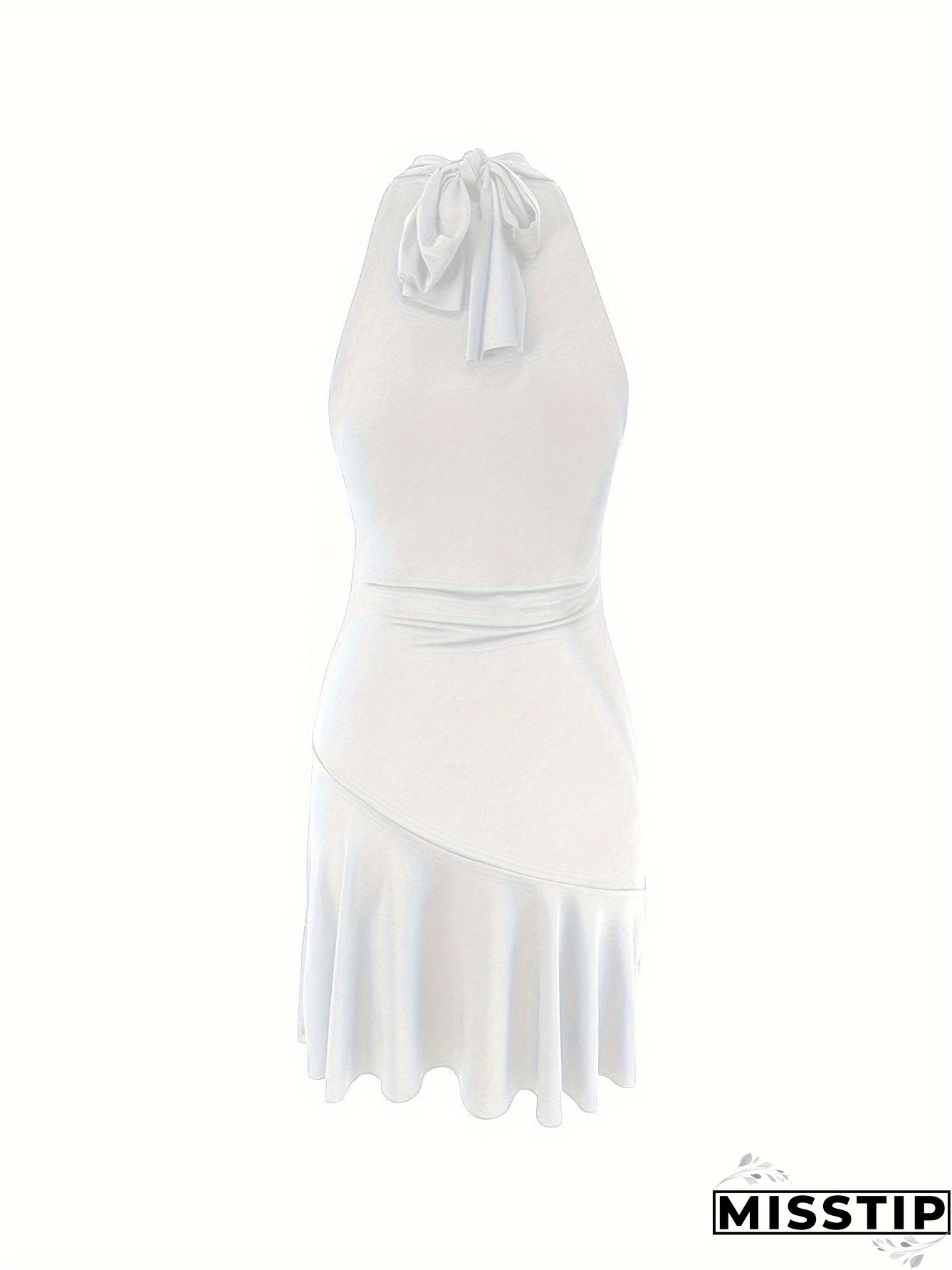 Tie Back Ruffle Hem Dress, Casual Solid Sleeveless Dress, Women's Clothing