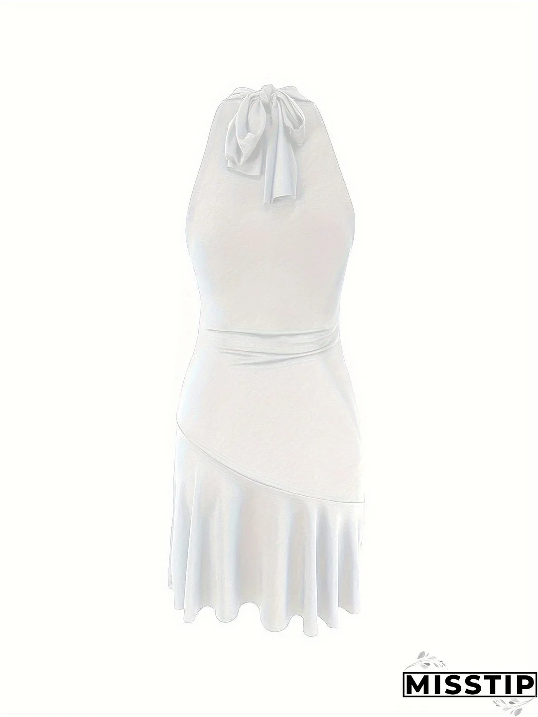 Tie Back Ruffle Hem Dress, Casual Solid Sleeveless Dress, Women's Clothing