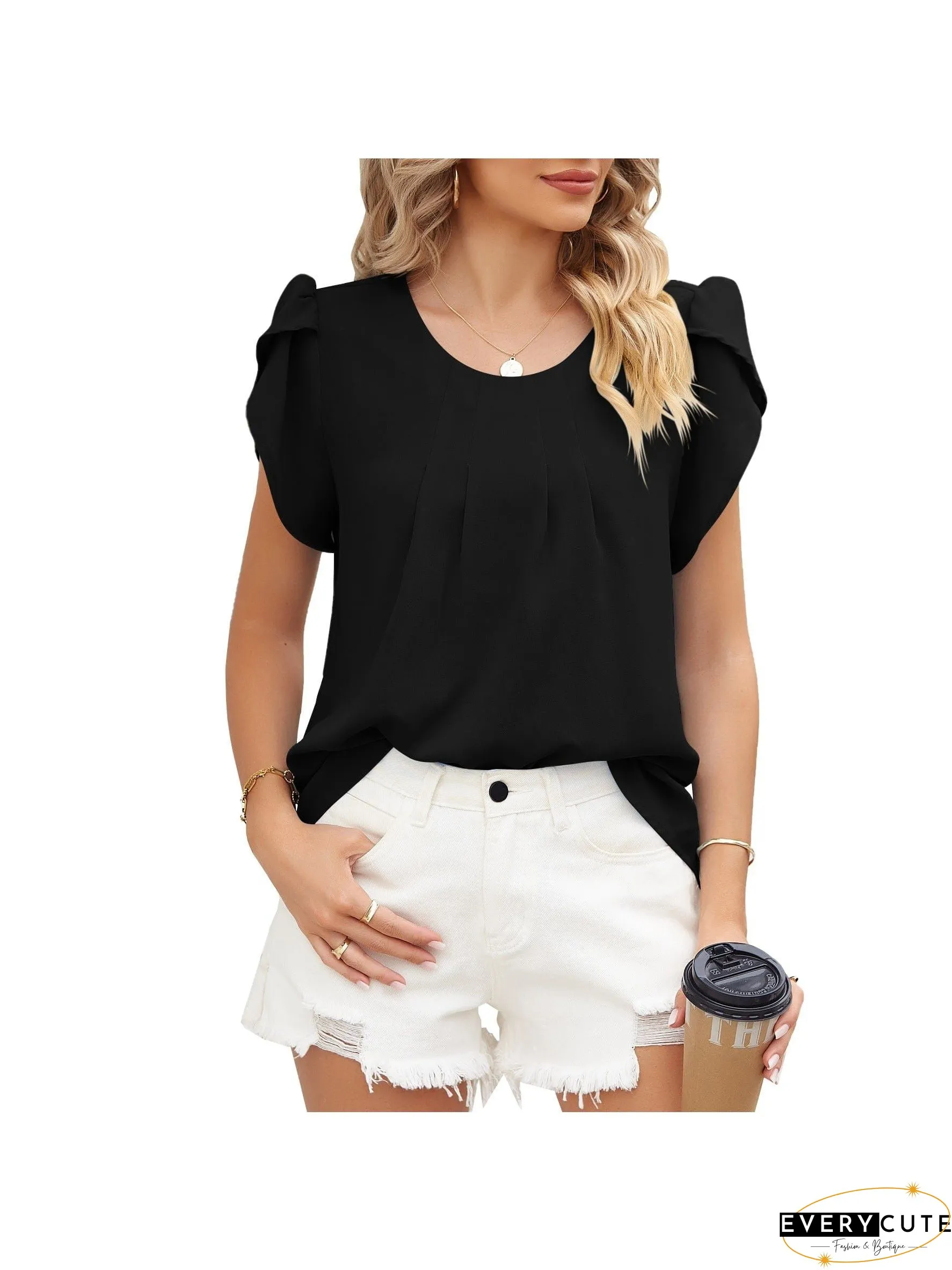 Loose-Fitting Short Sleeve Mock Neck Top