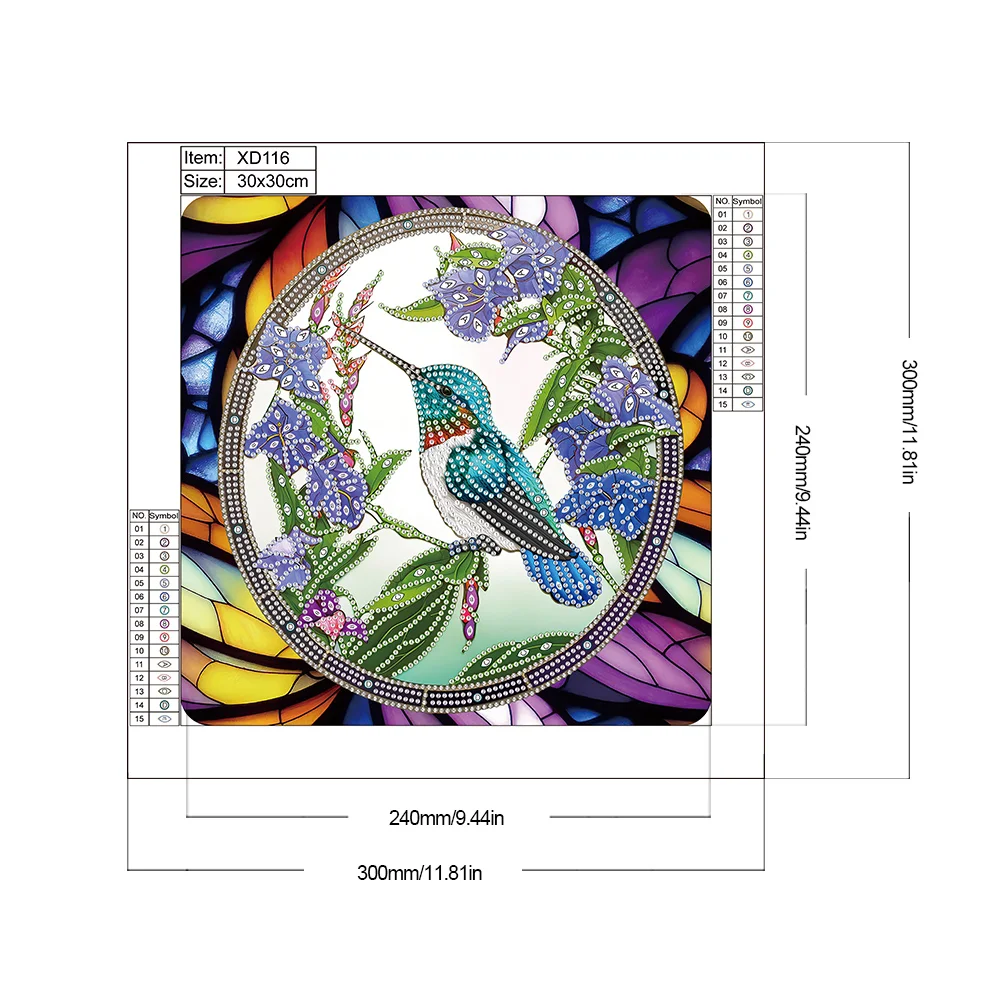 Diamond Painting - Partial Special Shaped Drill - Stained Glass Hummingbird(30*30cm)
