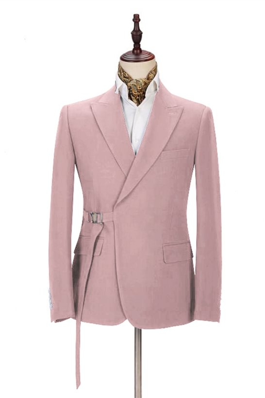 Elegant Pink Wedding Suits For Groom And Groomsmen With Buckle Button | Ballbellas Ballbellas
