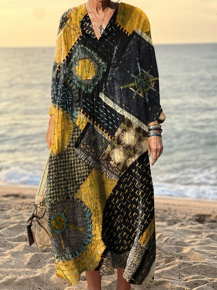 Women's Colorful Patchwork Art Print Dress