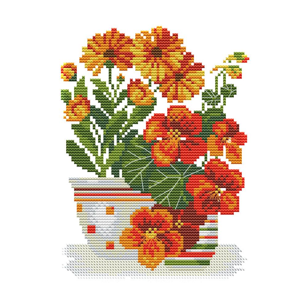 

Pot Flower Series - 14CT Stamped Cross Stitch - 22*18cm, 501 Original